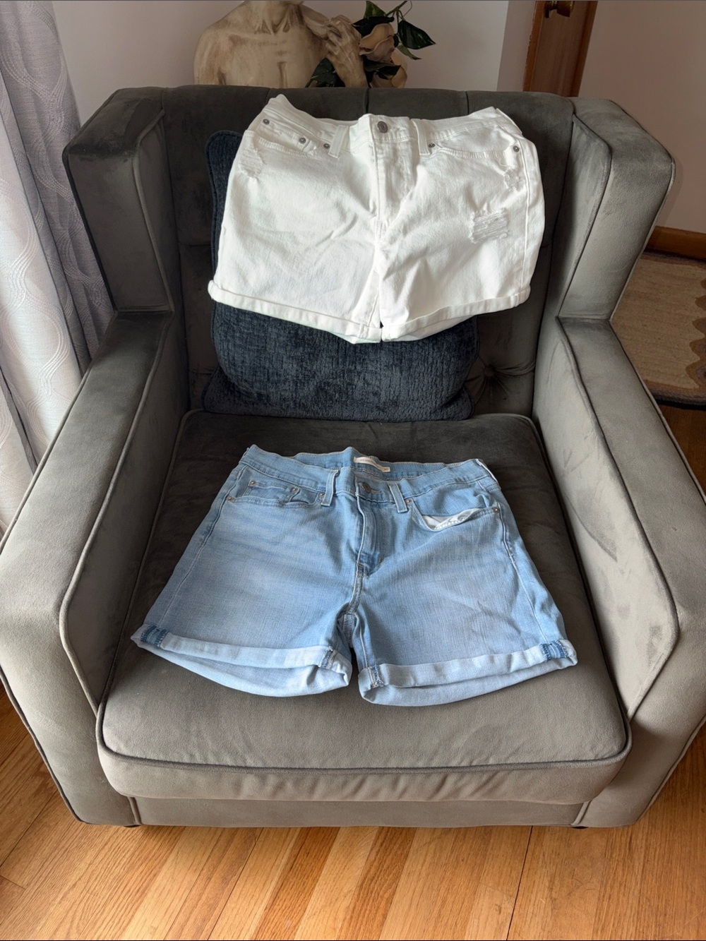 Levi's White and Light Blue Women's Denim Shorts Duo